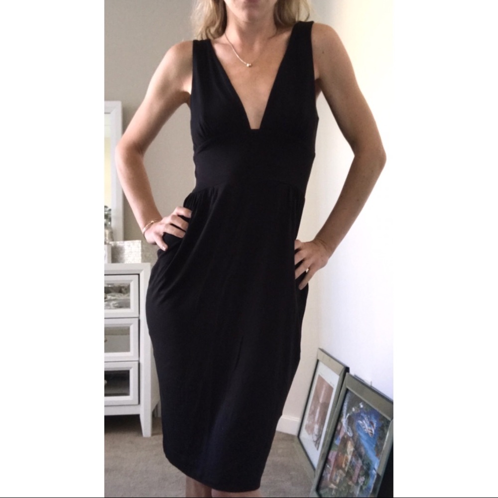 SOLD TART black deep V dress. Sz S
